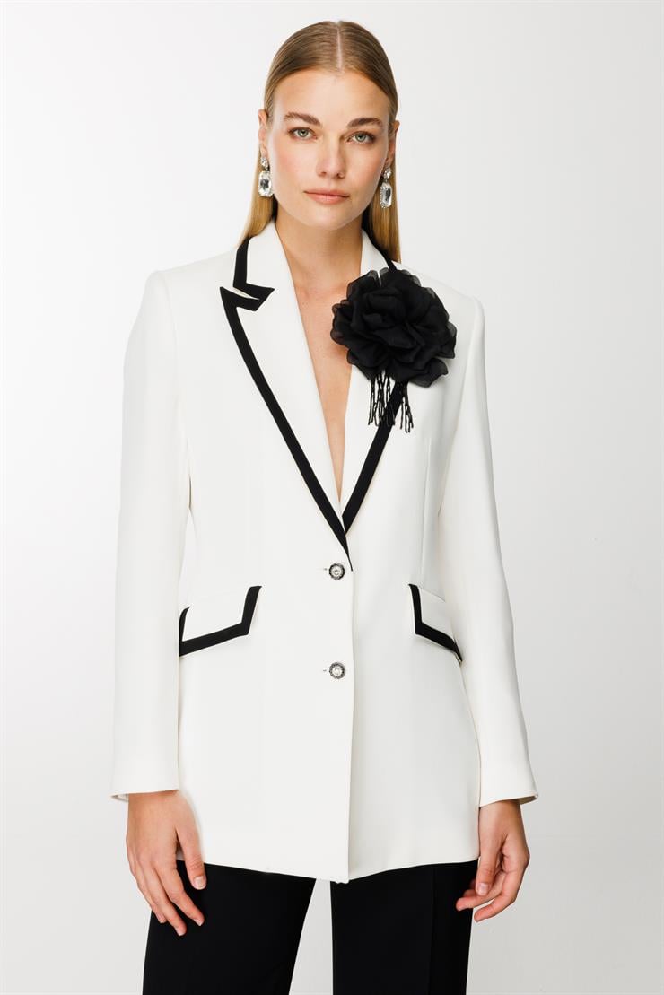 Modailgi  Enkürüsteli Çift Düğme Ceket Ekru