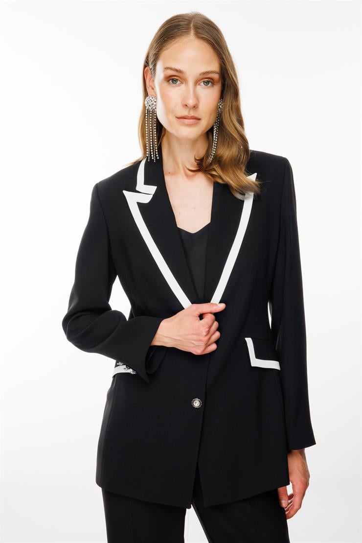 Modailgi  Enkürüsteli Çift Düğme Ceket Siyah