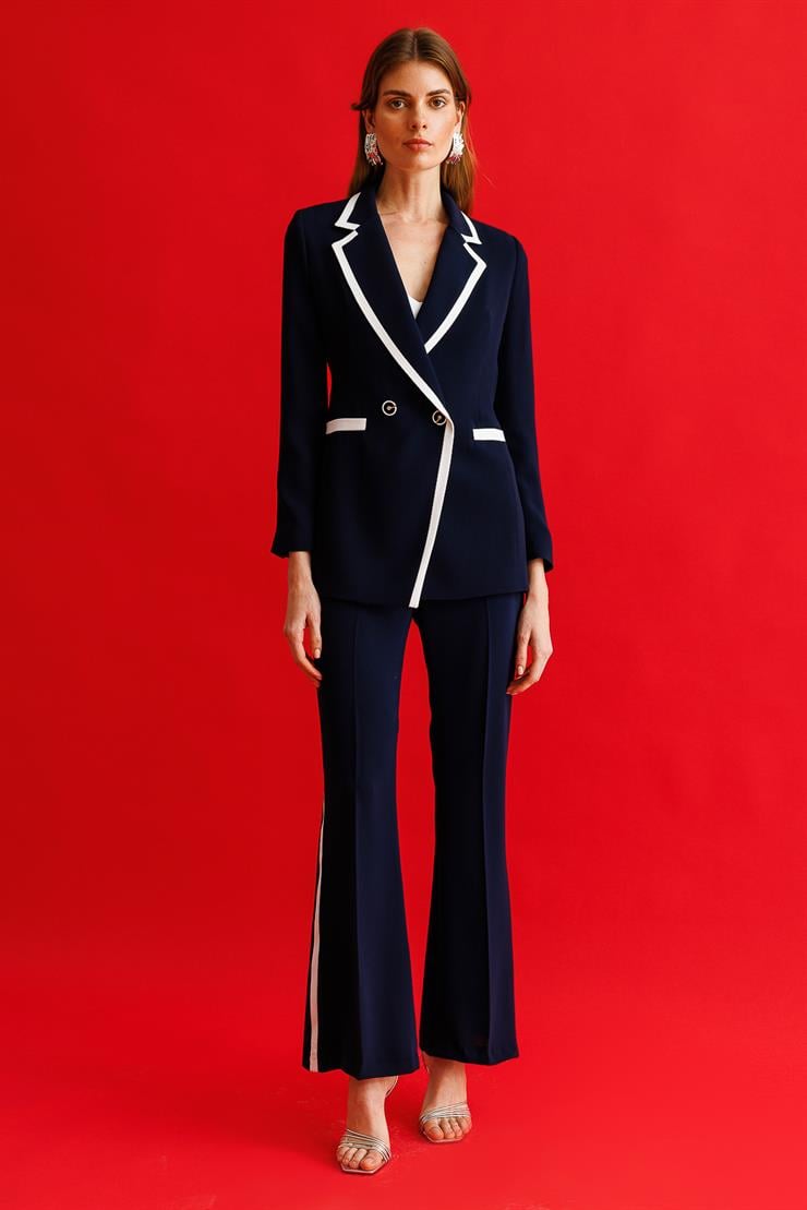 Modailgi  Enkürüsteli Kruvaze Ceket Lacivert