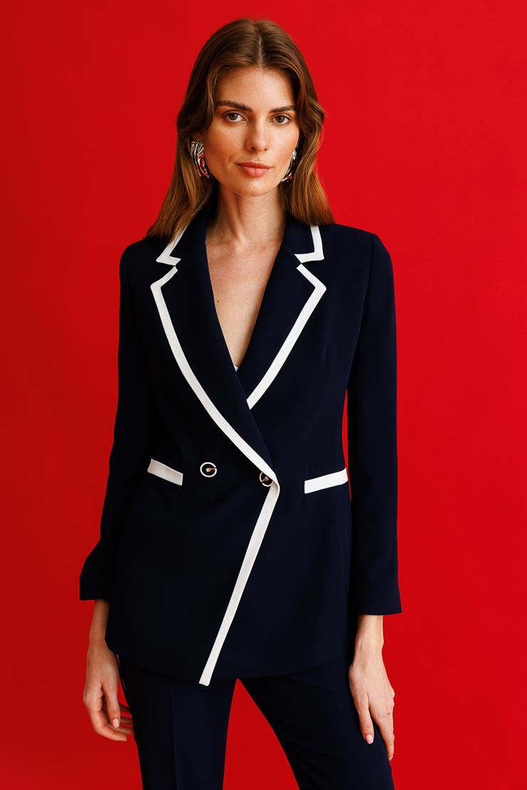 Modailgi  Enkürüsteli Kruvaze Ceket Lacivert