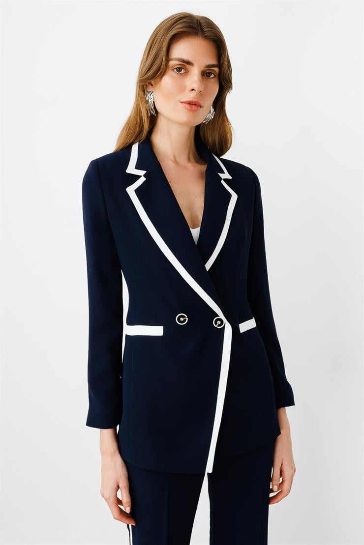 Modailgi  Enkürüsteli Kruvaze Ceket Lacivert