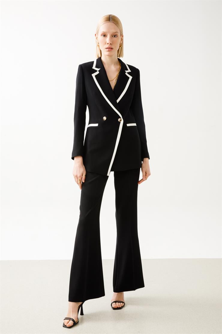 Modailgi  Enkürüsteli Kruvaze Ceket Siyah