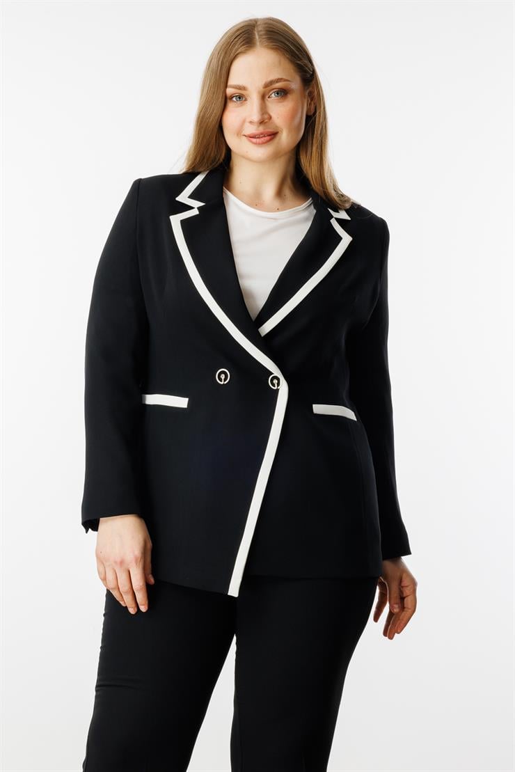 Modailgi  Enkürüsteli Kruvaze Ceket Siyah