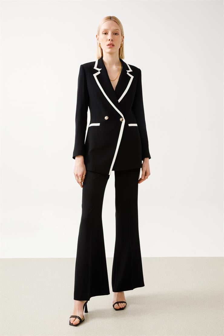 Modailgi  Enkürüsteli Kruvaze Ceket Siyah