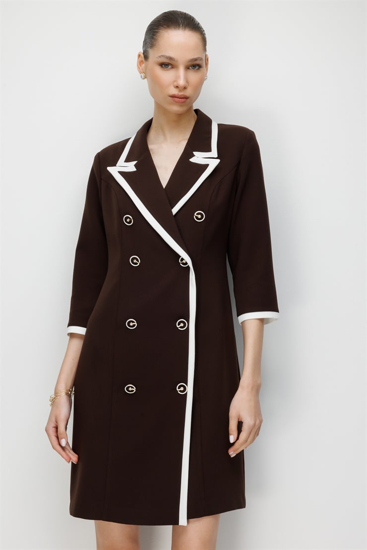 Modailgi  Enkürüsteli Kruvaze Elbise Kahve