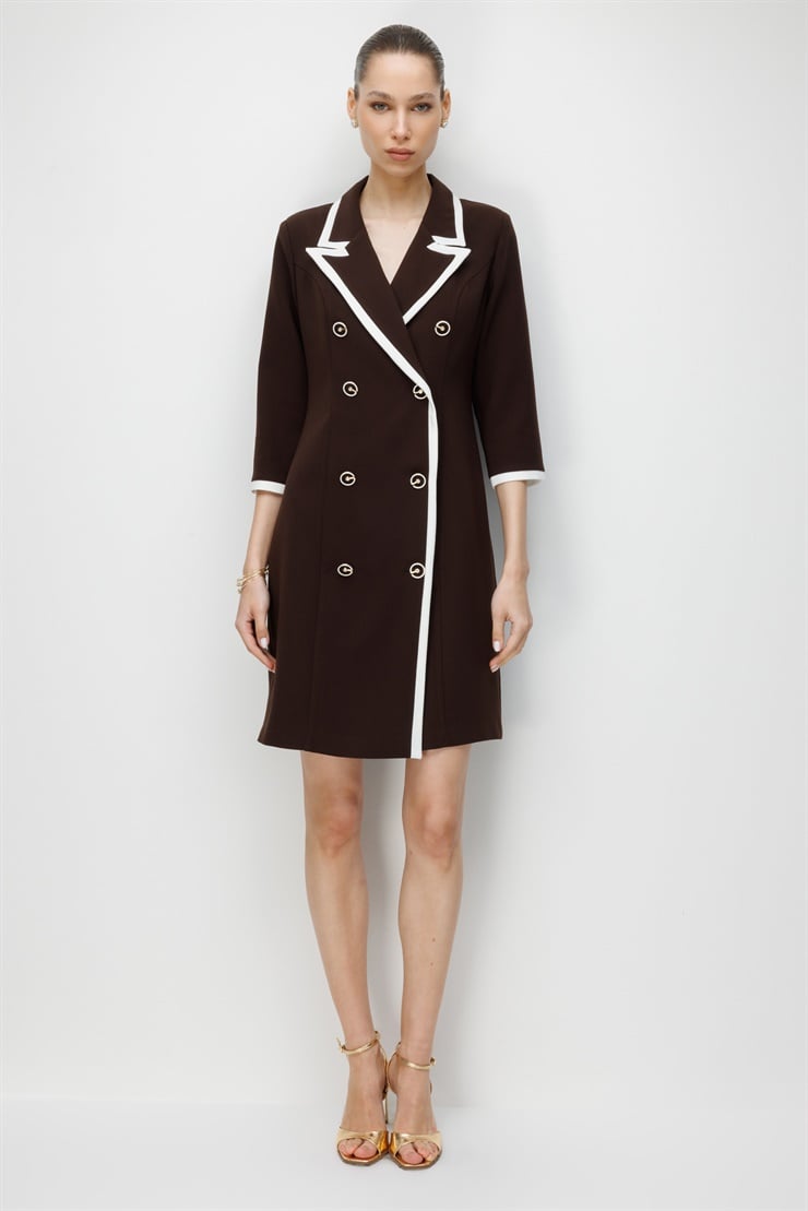 Modailgi  Enkürüsteli Kruvaze Elbise Kahve