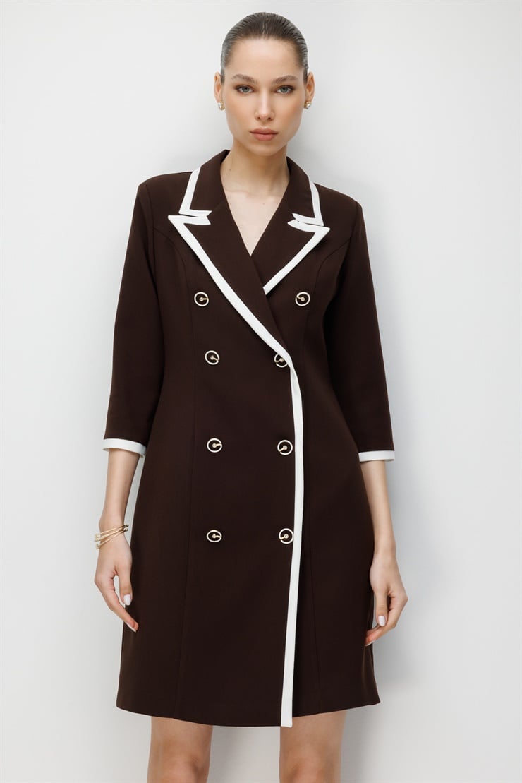 Modailgi  Enkürüsteli Kruvaze Elbise Kahve