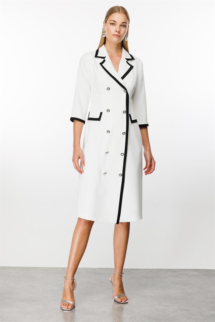 Modailgi  Enkürüsteli Kruvaze Uzun Elbise Ekru