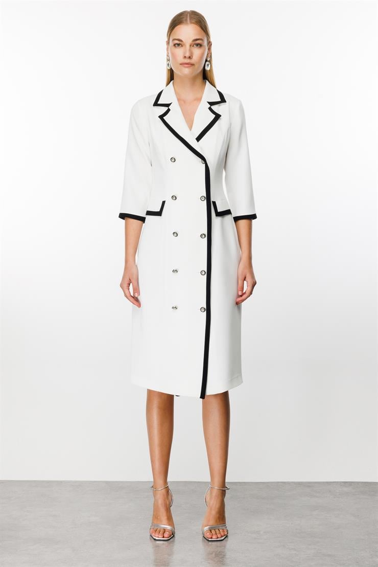 Modailgi  Enkürüsteli Kruvaze Uzun Elbise Ekru