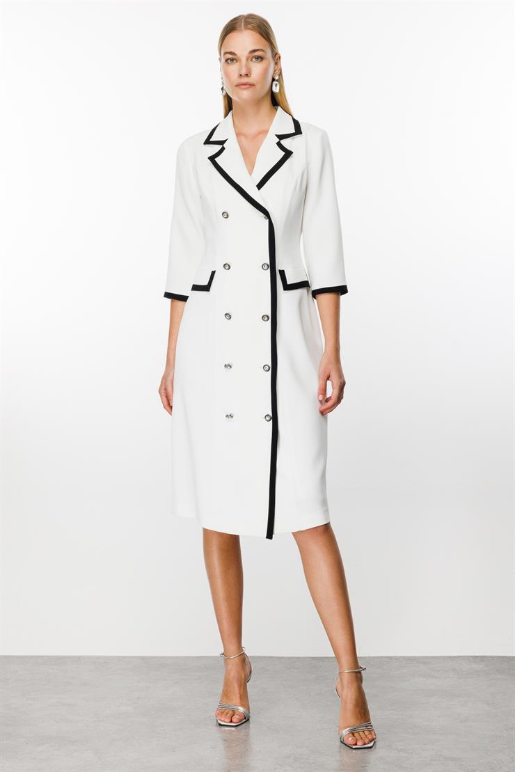 Modailgi  Enkürüsteli Kruvaze Uzun Elbise Ekru