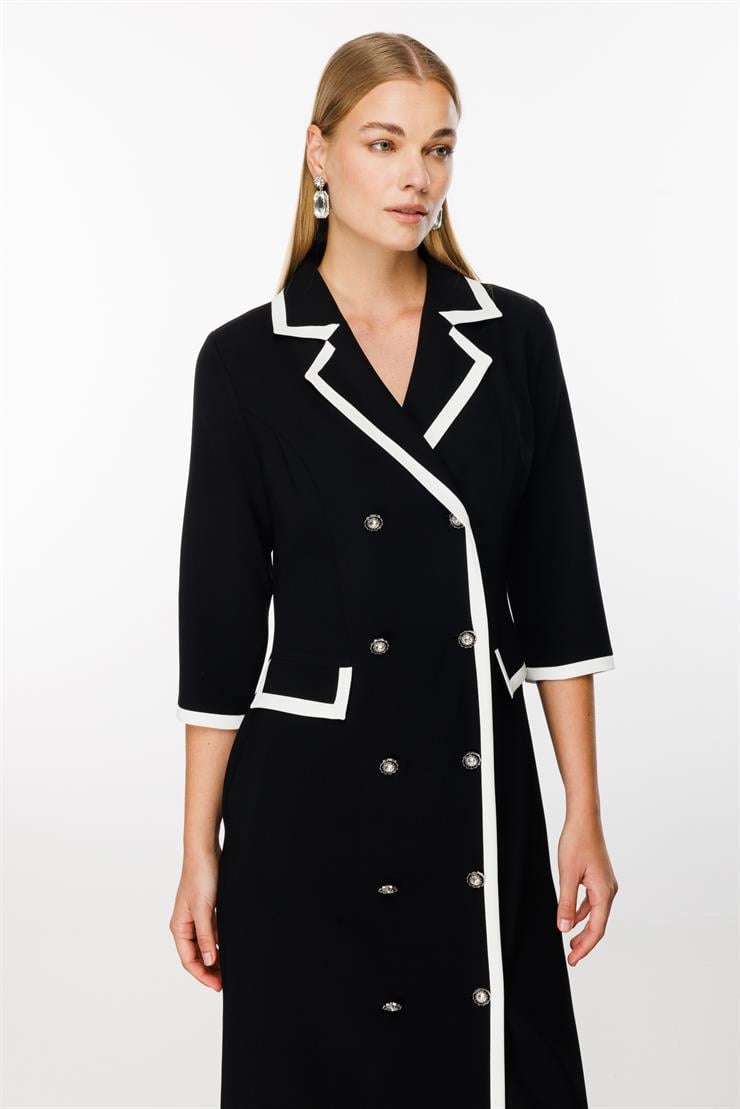 Modailgi  Enkürüsteli Kruvaze Uzun Elbise Siyah