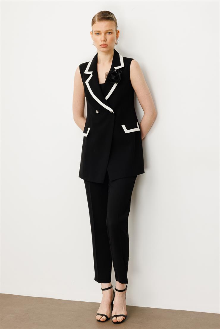 Modailgi  Enkürüsteli Kruvaze Yelek Siyah