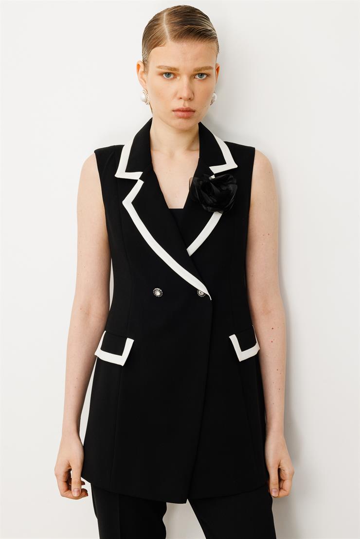 Modailgi  Enkürüsteli Kruvaze Yelek Siyah