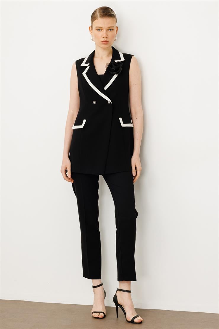 Modailgi  Enkürüsteli Kruvaze Yelek Siyah