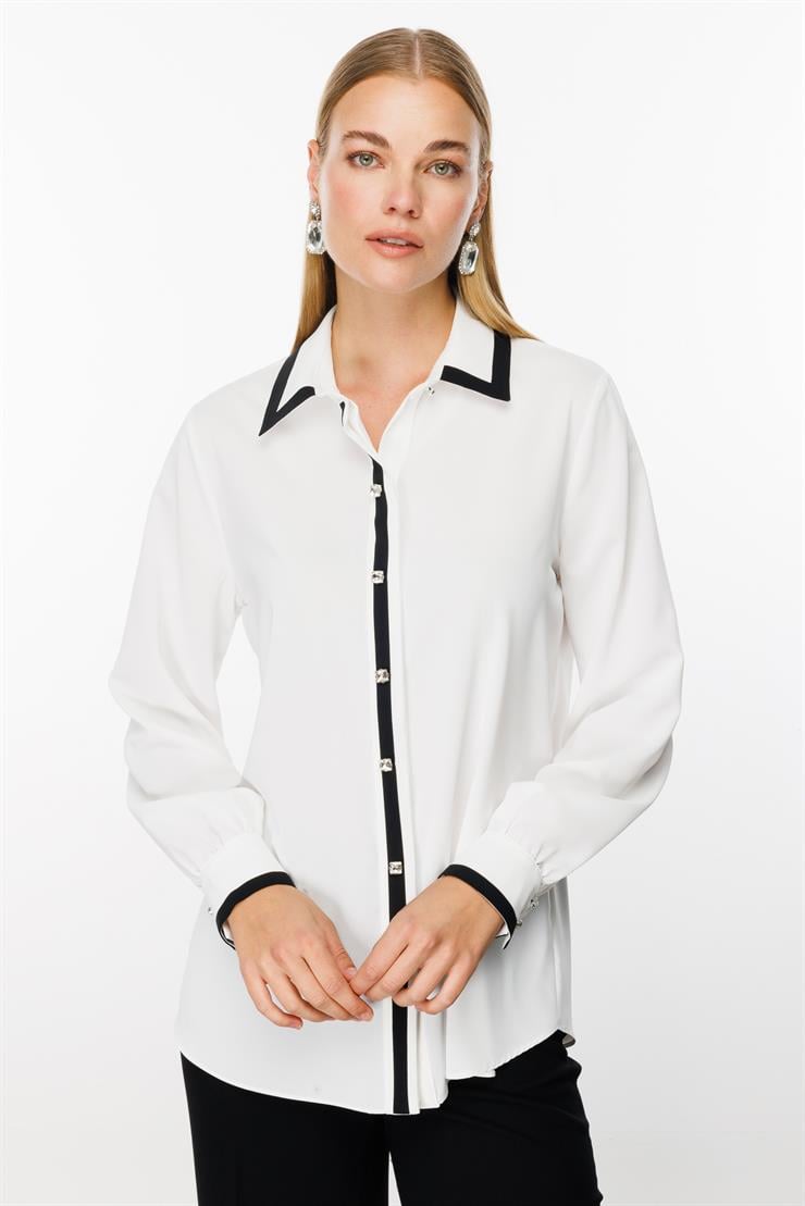 Modailgi  Enkürüsteli Taşlı Gömlek Ekru