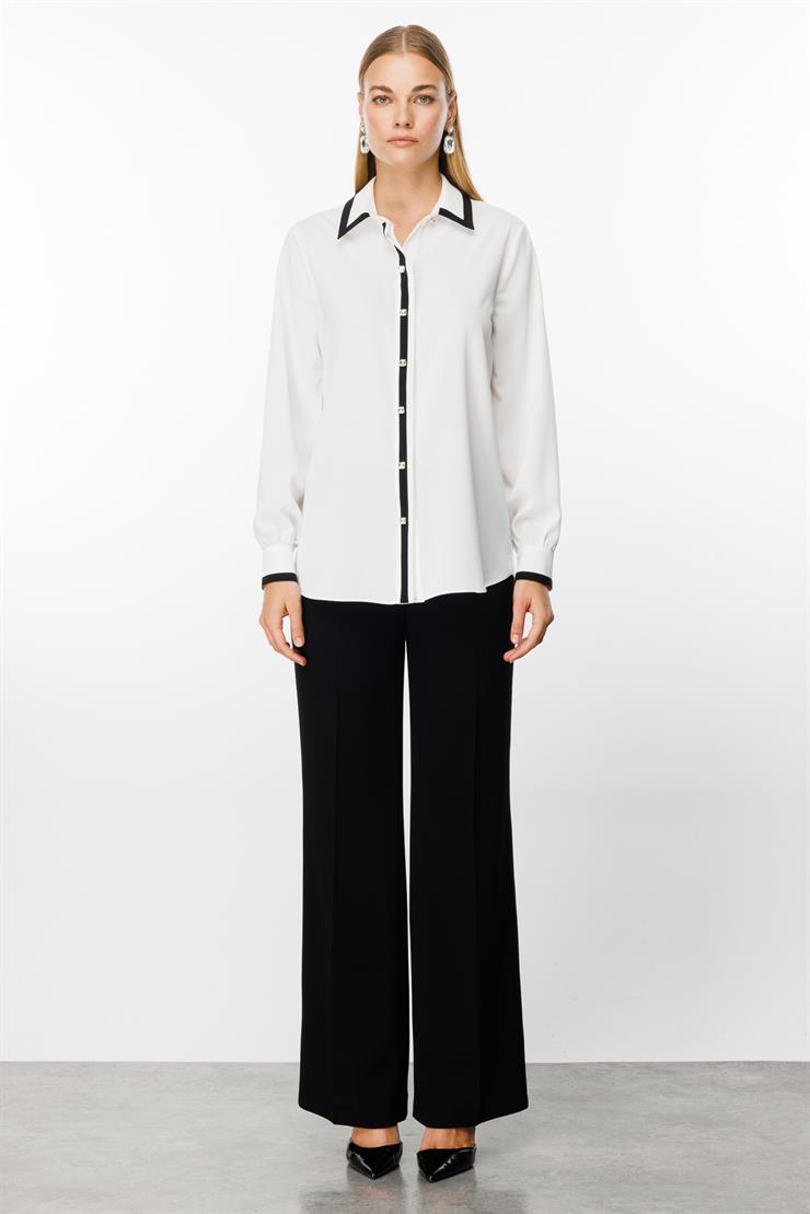 Modailgi  Enkürüsteli Taşlı Gömlek Ekru