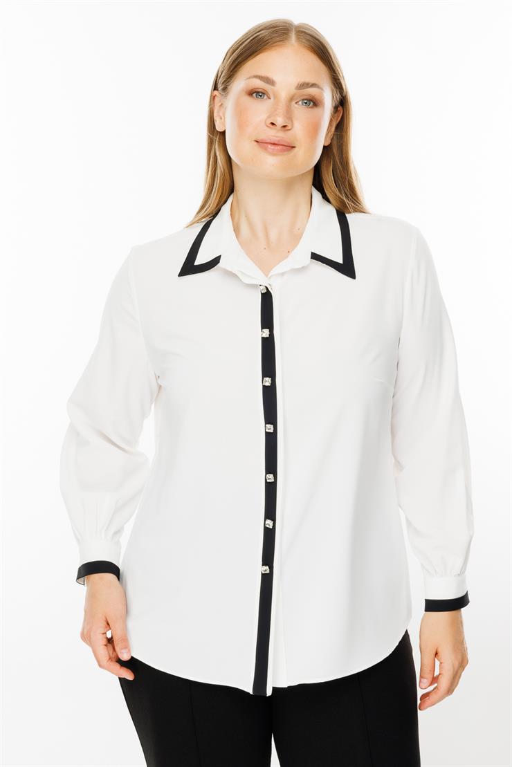 Modailgi  Enkürüsteli Taşlı Gömlek Ekru