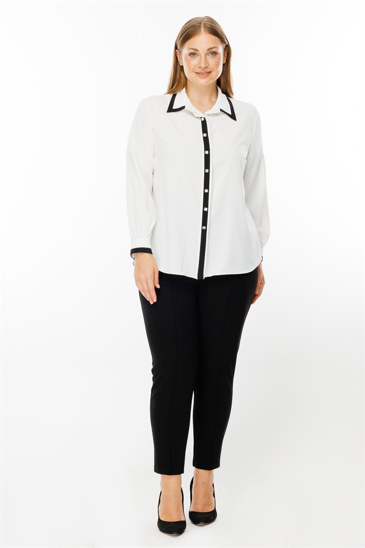 Modailgi  Enkürüsteli Taşlı Gömlek Ekru