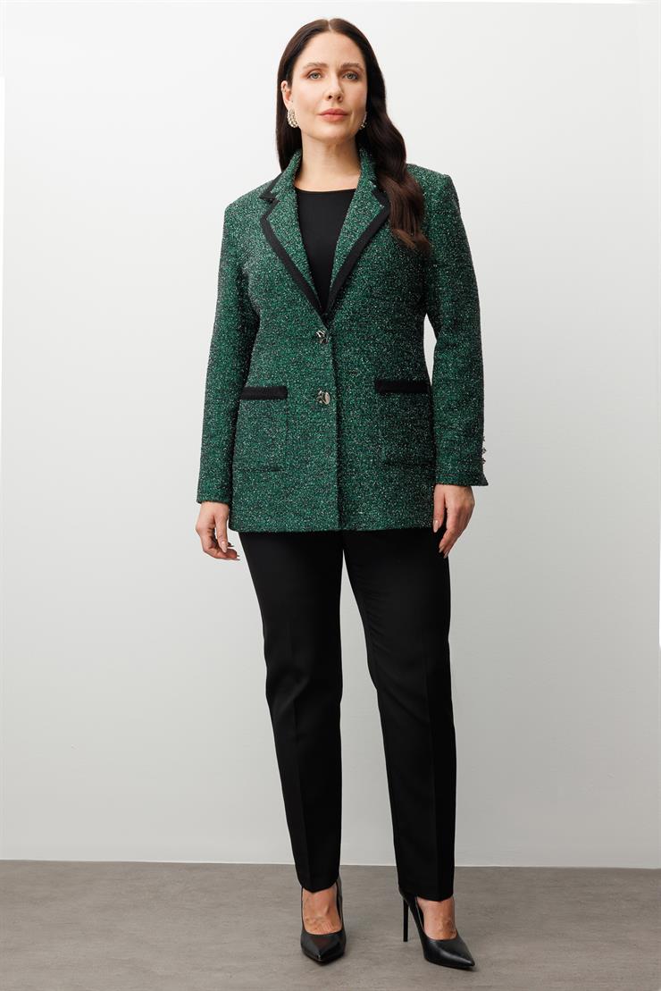 Modailgi  Enküstreli Mono Yaka Twit Kumaş Ceket SİYAH-YEŞİL