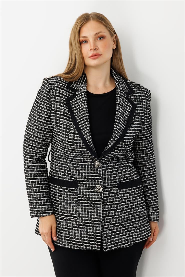 Modailgi  Enküstreli Mono Yaka Twit Kumaş Ceket SİYAH-BEYAZ