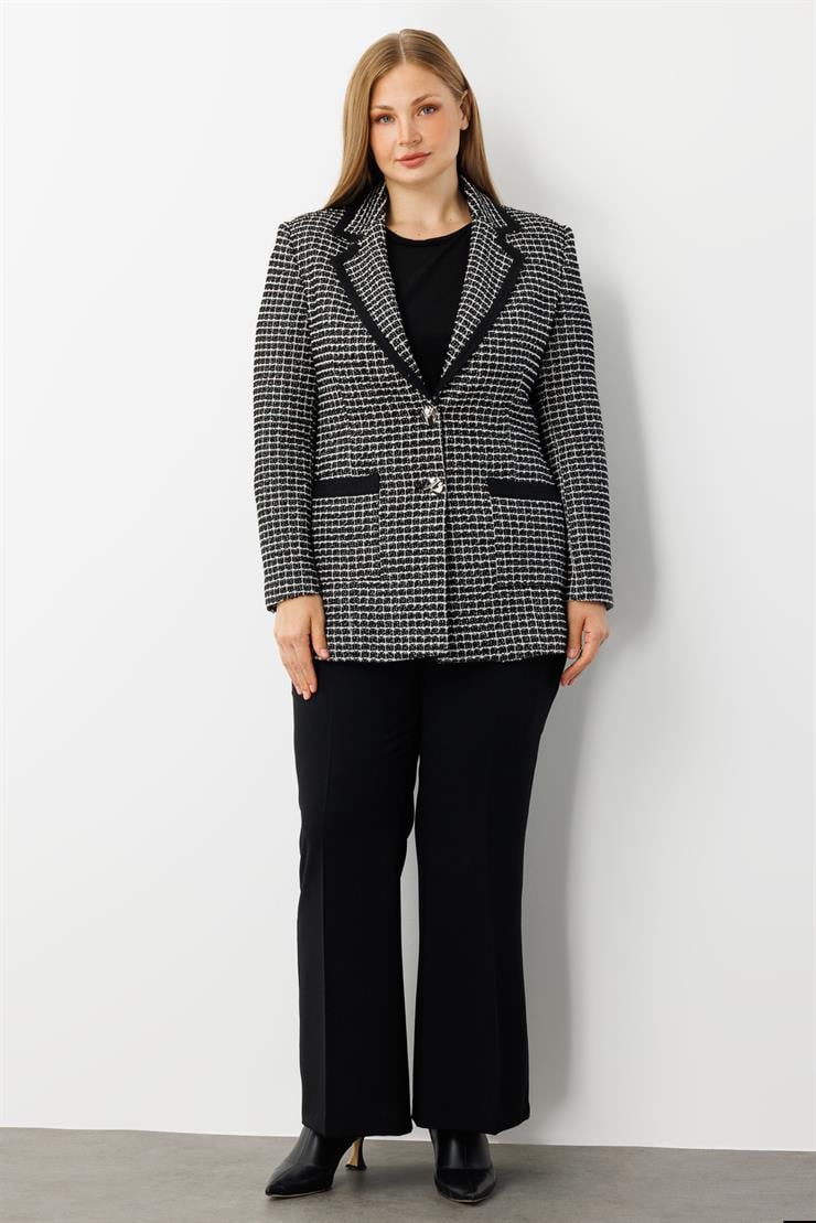 Modailgi  Enküstreli Mono Yaka Twit Kumaş Ceket SİYAH-BEYAZ