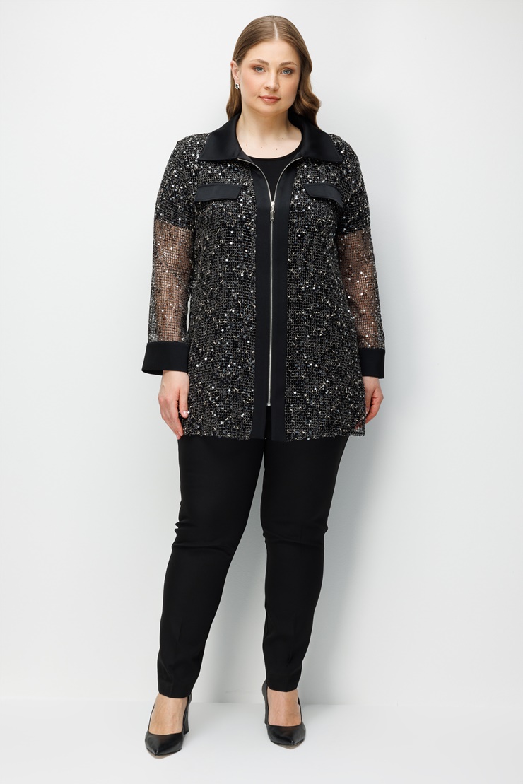 Modailgi  Erkek Yaka Cep Kapaklı Pullu Fileli Tunik Siyah