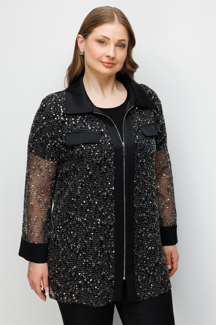 Modailgi  Erkek Yaka Cep Kapaklı Pullu Fileli Tunik Siyah