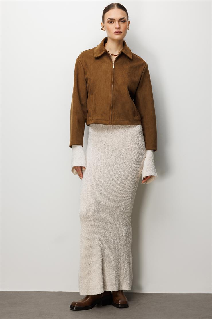 Modailgi  Erkek Yaka Fermuar Kapamalı Süet Mont Haki