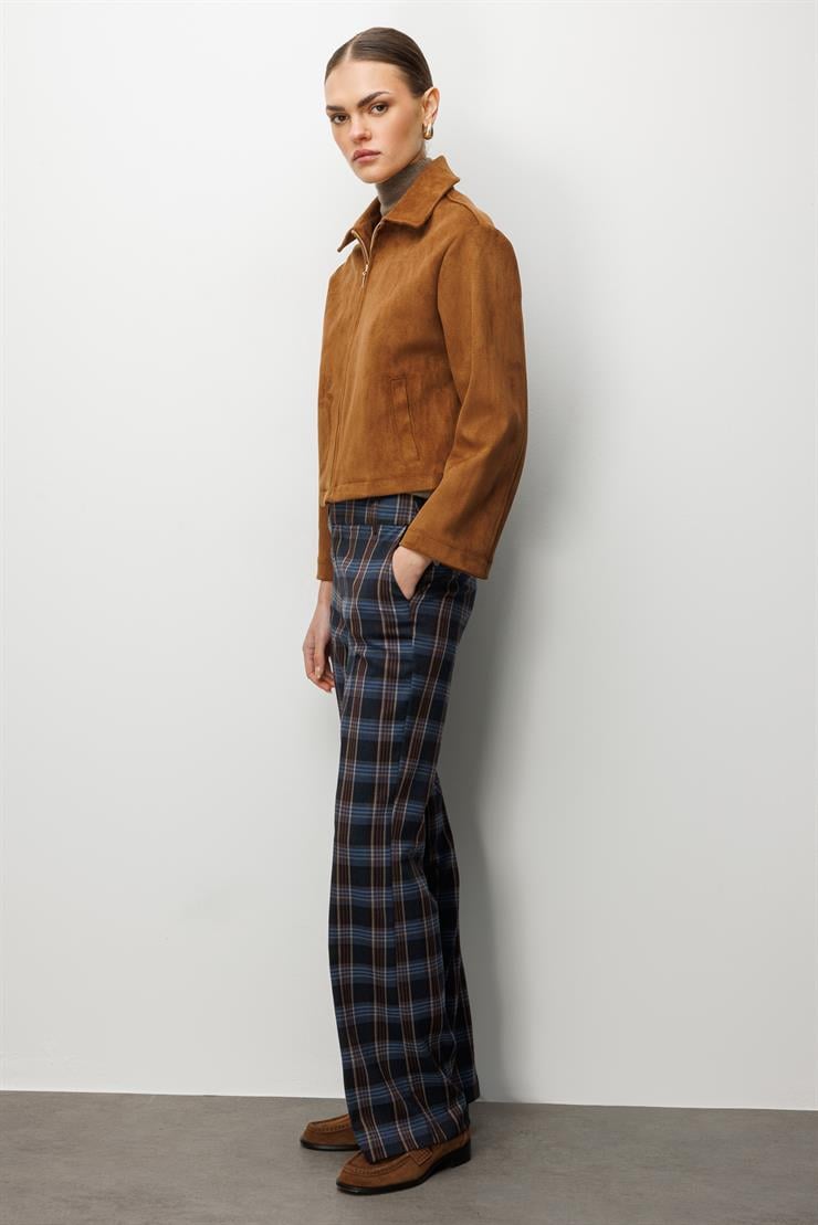 Modailgi  Erkek Yaka Fermuar Kapamalı Süet Mont Taba