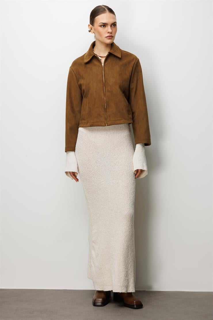 Modailgi  Erkek Yaka Fermuar Kapamalı Süet Mont Haki