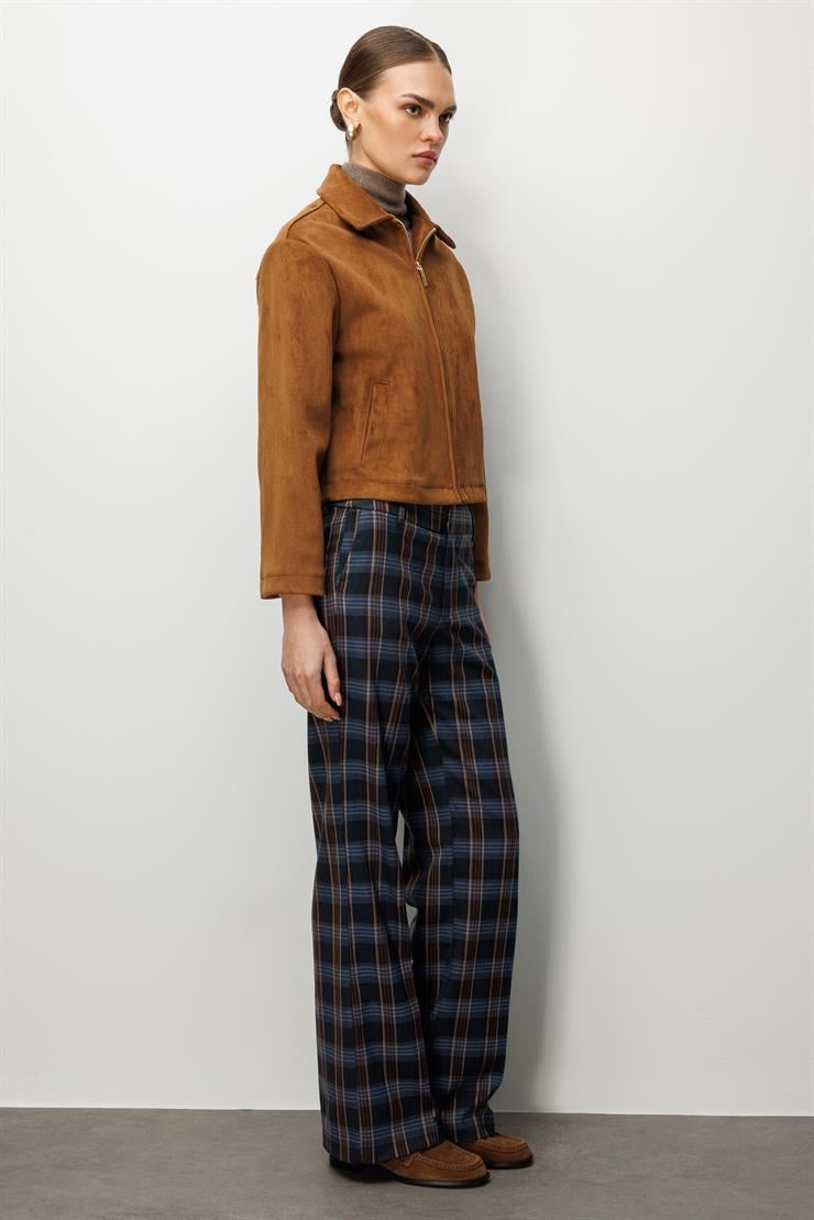 Modailgi  Erkek Yaka Fermuar Kapamalı Süet Mont Taba