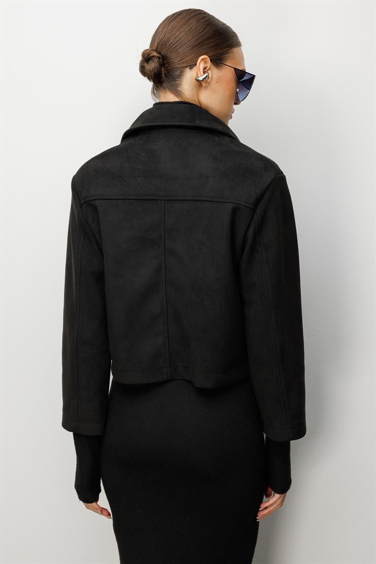 Modailgi  Erkek Yaka Fermuar Kapamalı Süet Mont Siyah