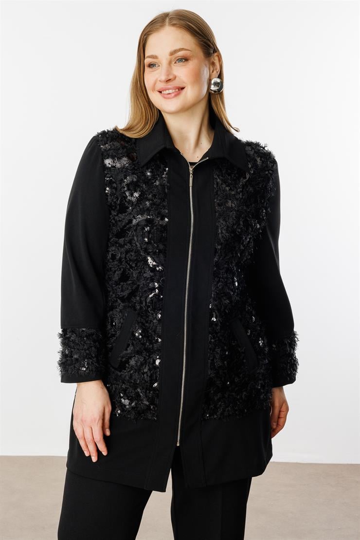 Modailgi  Erkek Yaka Güpür Detaylı Tunik Siyah