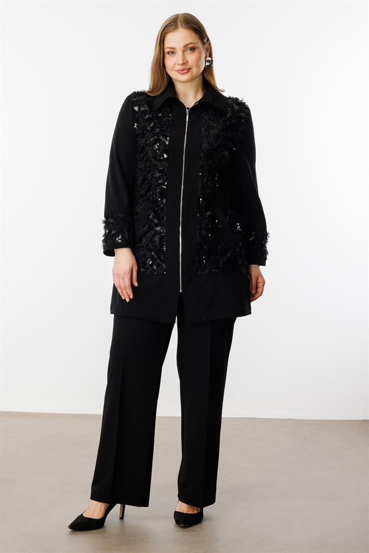 Modailgi  Erkek Yaka Güpür Detaylı Tunik Siyah