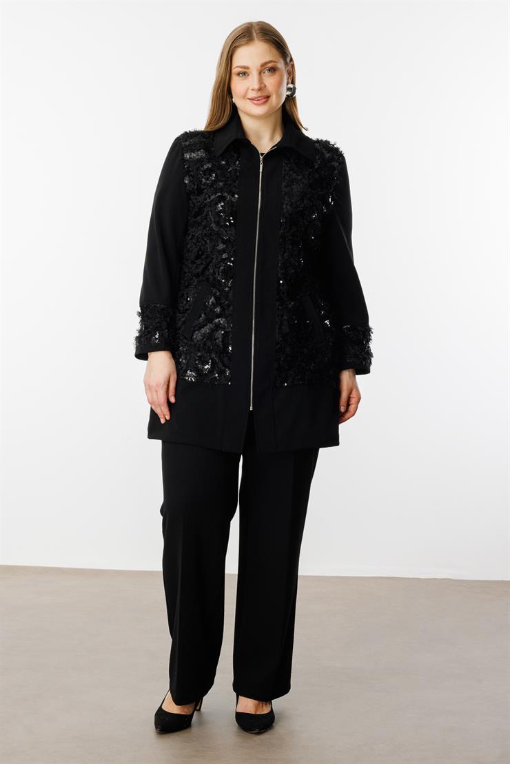 Modailgi  Erkek Yaka Güpür Detaylı Tunik Siyah