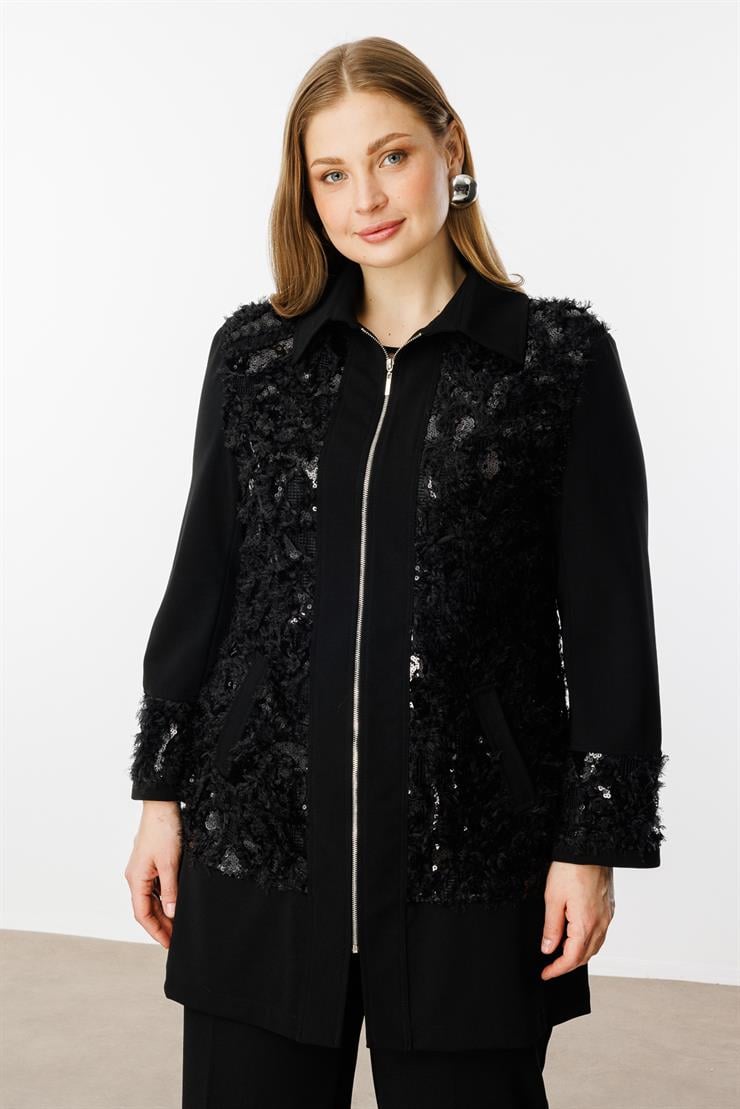 Modailgi  Erkek Yaka Güpür Detaylı Tunik Siyah