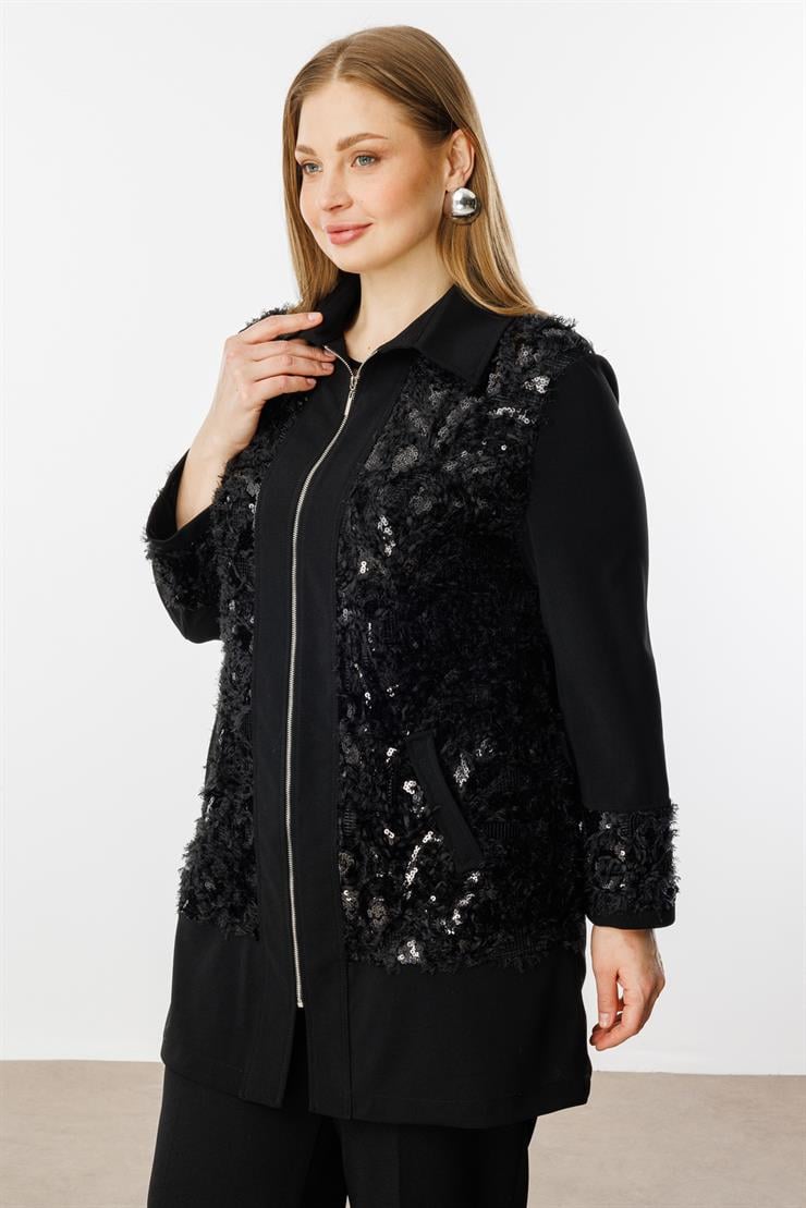 Modailgi  Erkek Yaka Güpür Detaylı Tunik Siyah