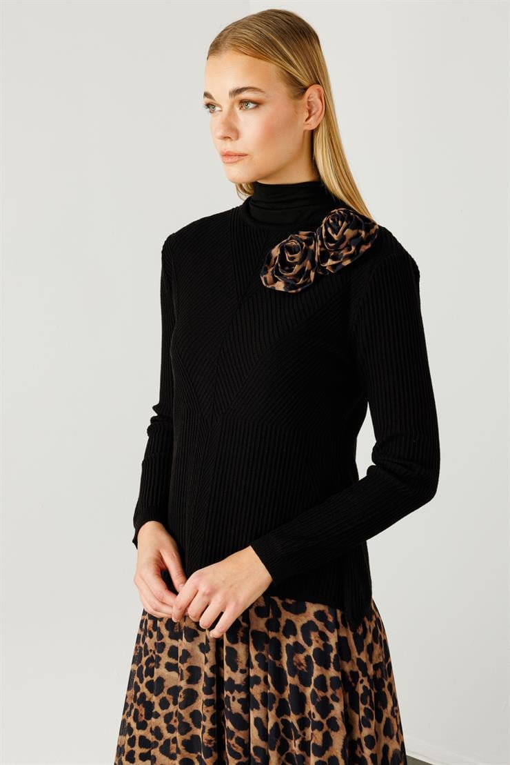 Modailgi  Eteği Asimetrik Leopar Desenli Trikolu Elbise Vizon