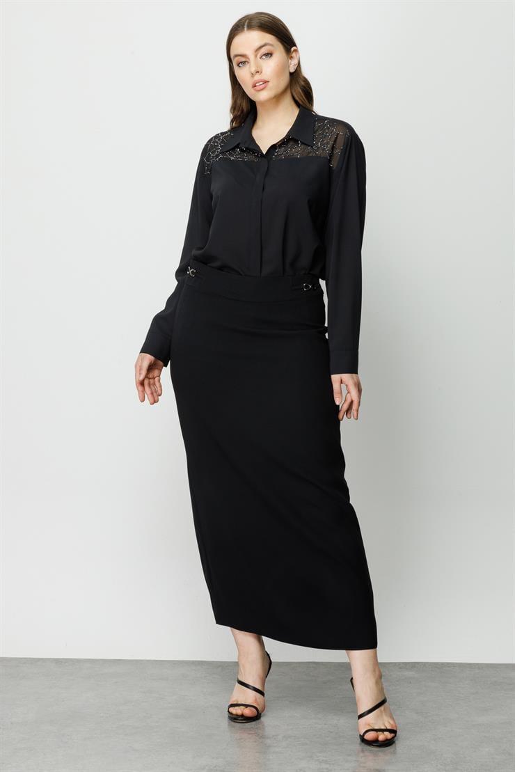 Modailgi  Yanları Metal Tokalı Uzun Etek Siyah