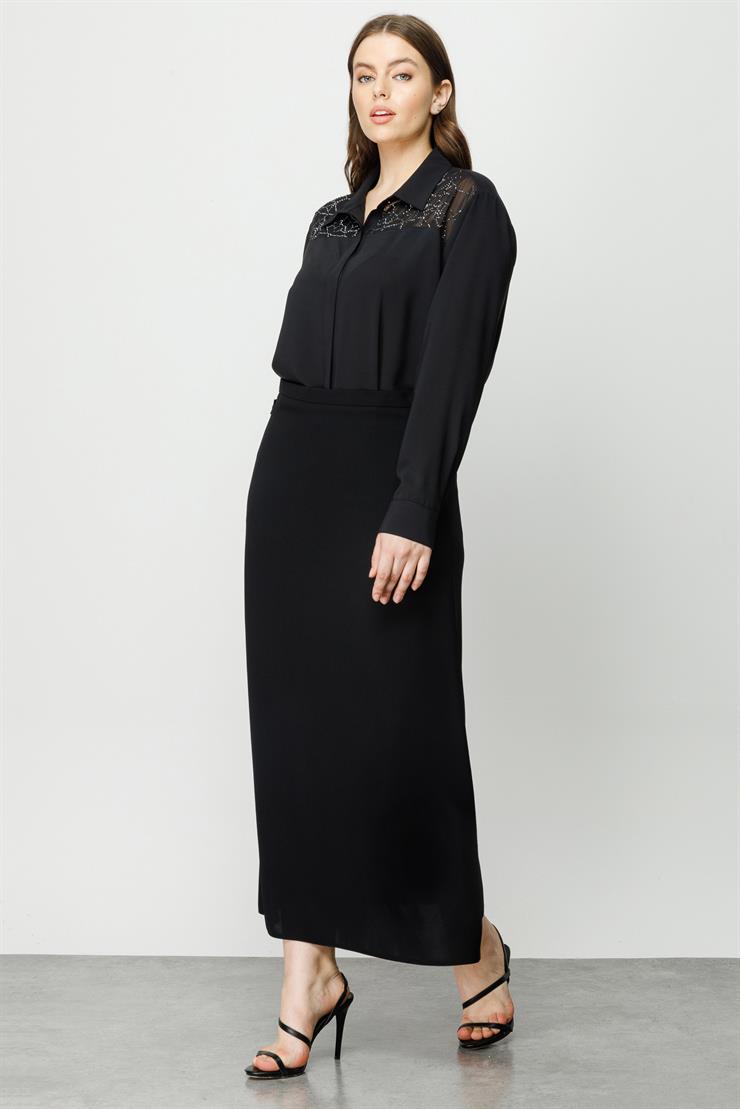 Modailgi  Klasik Uzun Çan Etek Siyah