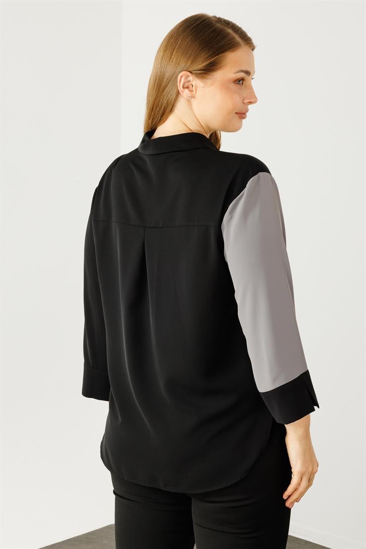 Modailgi  Etek Ucu Büzgülü Çiçek Baskılı Bluz Gri