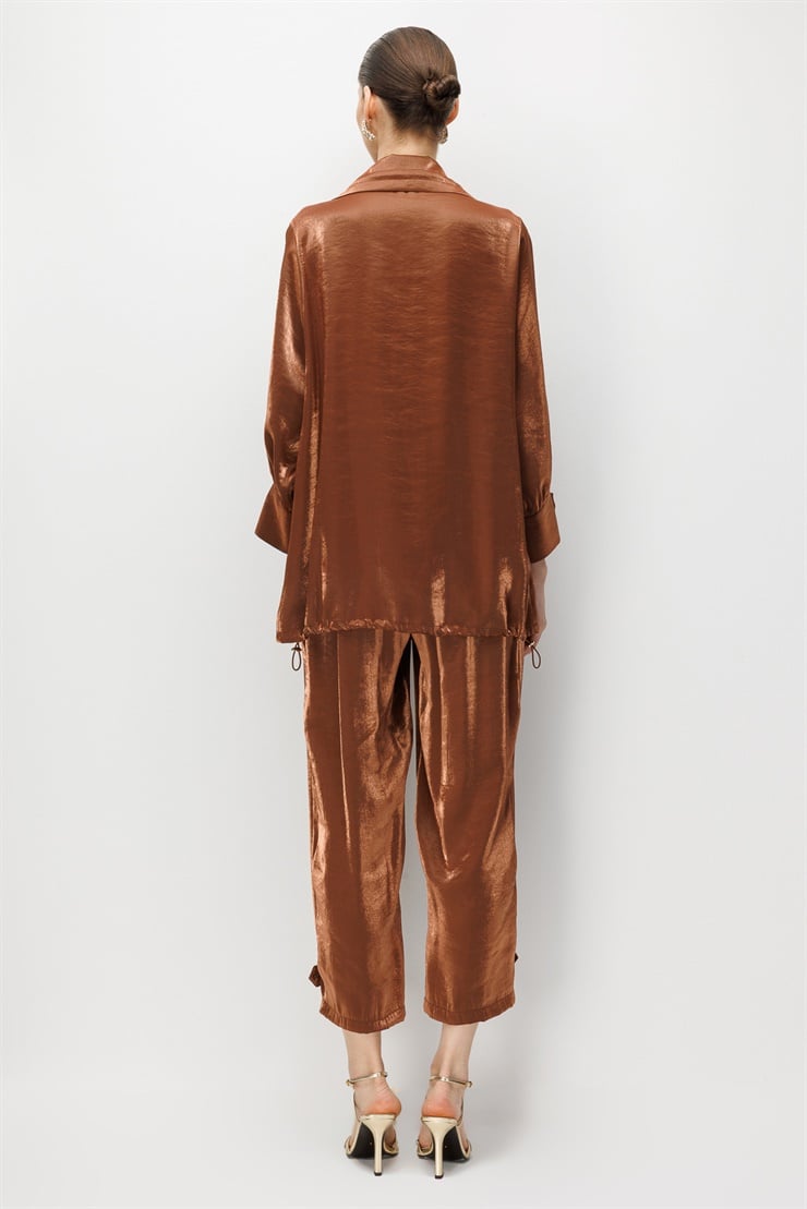 Modailgi  Etek Ucu Büzgülü Geniş Yaka Oversize Tunik - 40112 Kahve