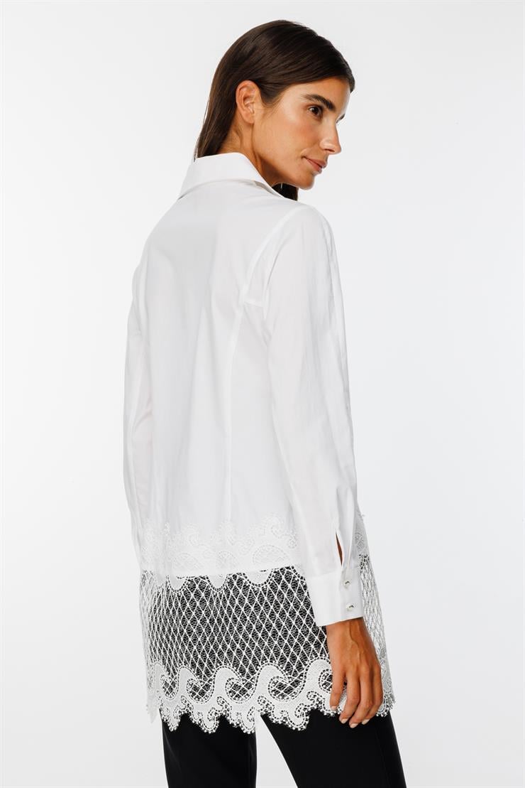 Modailgi  Etek Ucu Dantel İşlemeli Koton Gömlek Beyaz