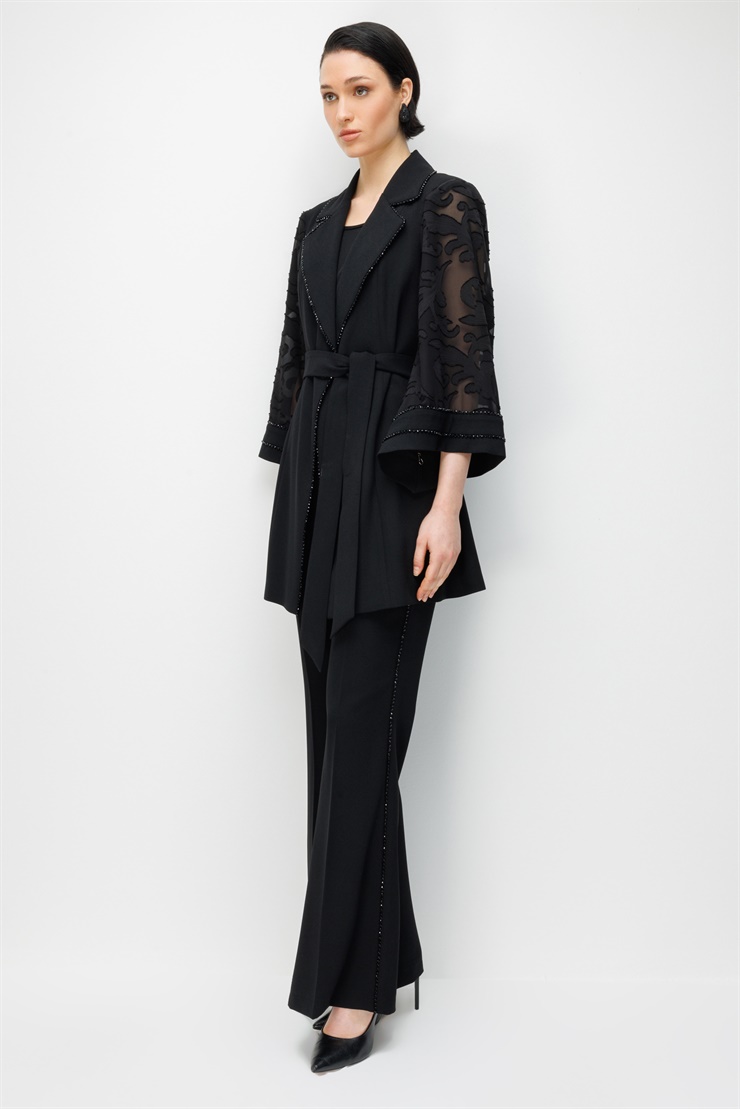 Modailgi  Evaze Kol Uzun Ceket - 45009 Siyah