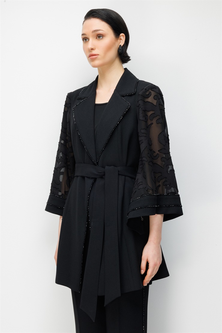 Modailgi  Evaze Kol Uzun Ceket - 45009 Siyah