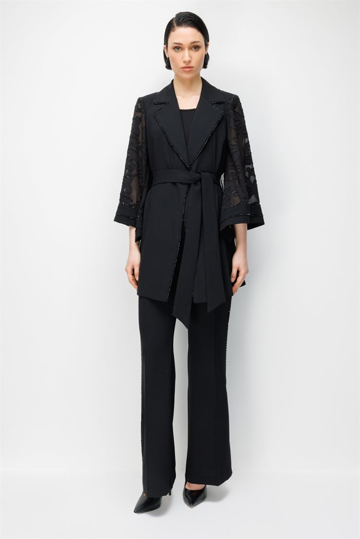 Modailgi  Evaze Kol Uzun Ceket - 45009 Siyah