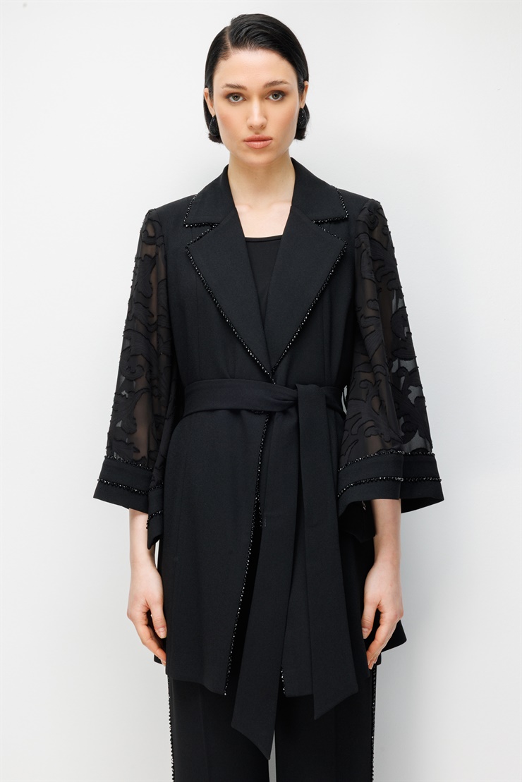 Modailgi  Evaze Kol Uzun Ceket - 45009 Siyah