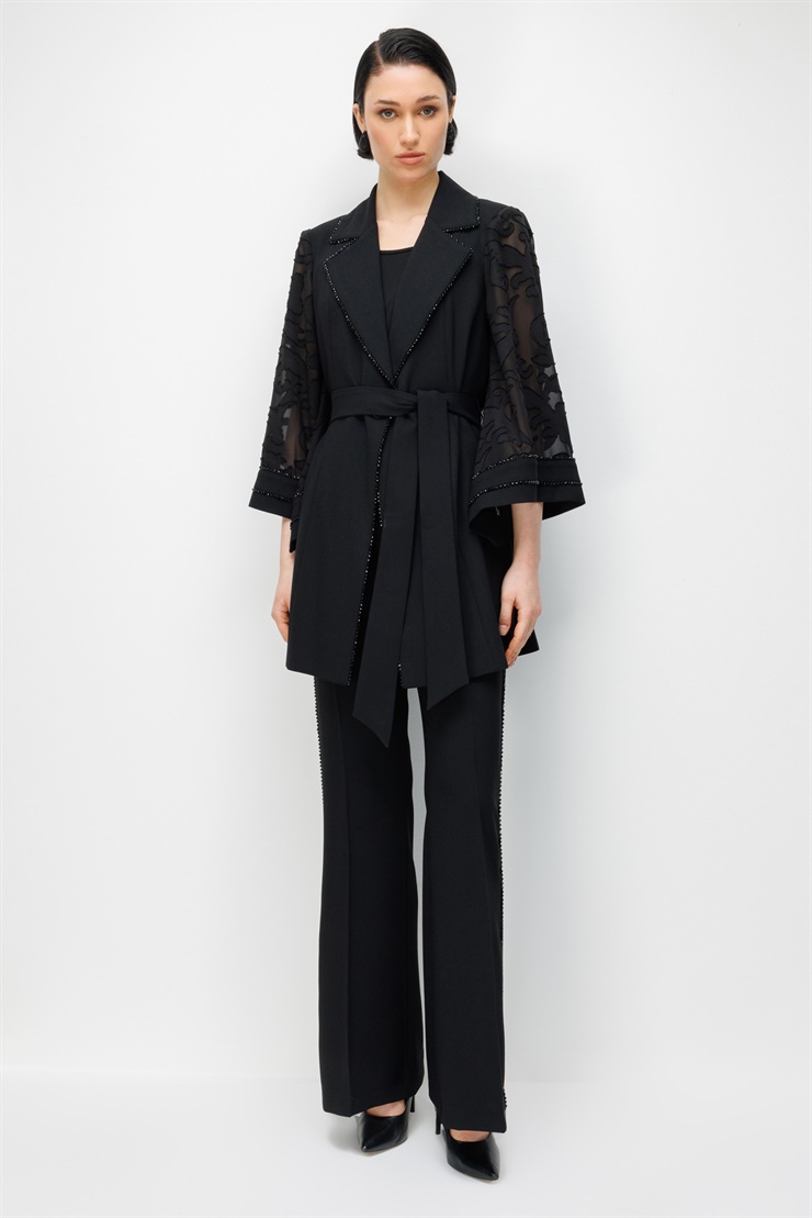 Modailgi  Evaze Kol Uzun Ceket - 45009 Siyah