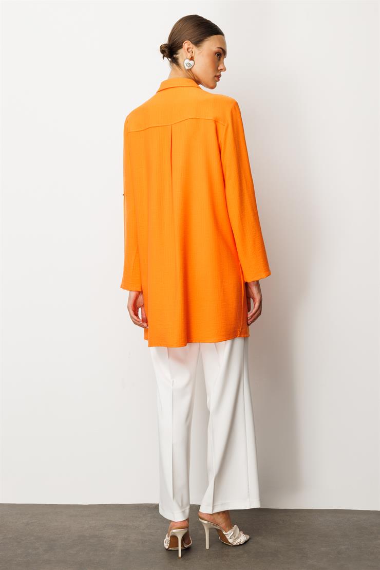 Modailgi  Fermuar Kapamalı Aksesuar Detaylı Safari Kol Tunik Orange