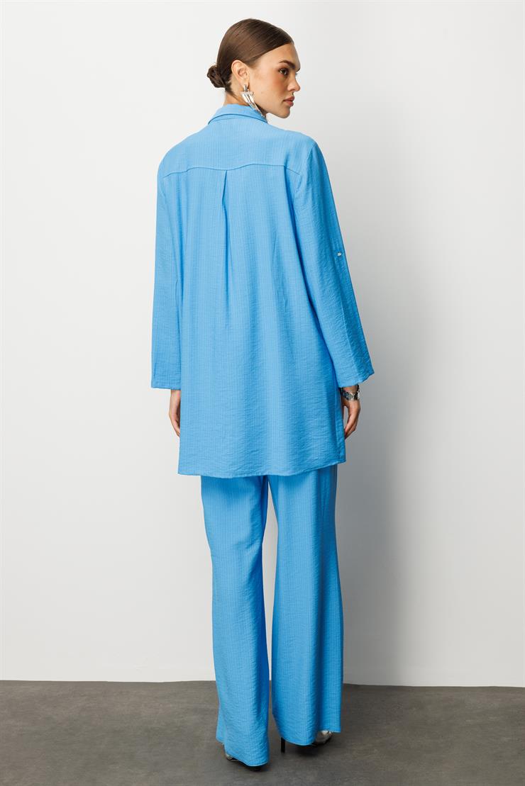 Modailgi  Fermuar Kapamalı Aksesuar Detaylı Safari Kol Tunik Mavi